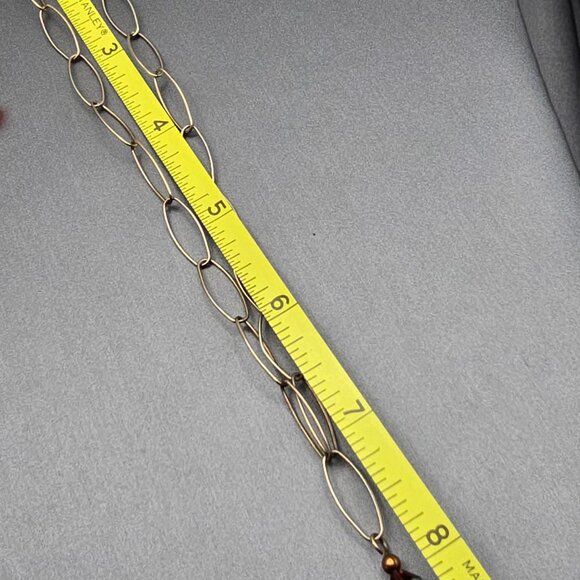 VTG 14K Gold Filled Natural Coral Y Drop Necklace 16" Paperclip Chain w/ Crystal - Picture 14 of 16